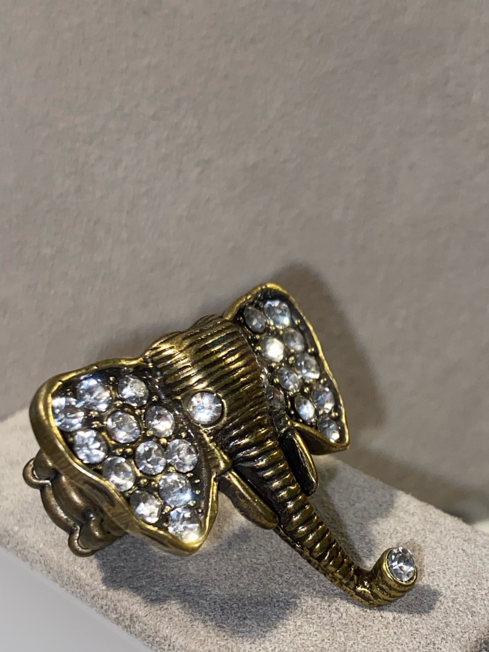 Crystal Elephant Statement Ring - Antique Gold